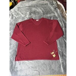 Vtg The Disney Store Sweater Womens XL Red Winnie Pooh Embroidered V‎ Neck Y2K